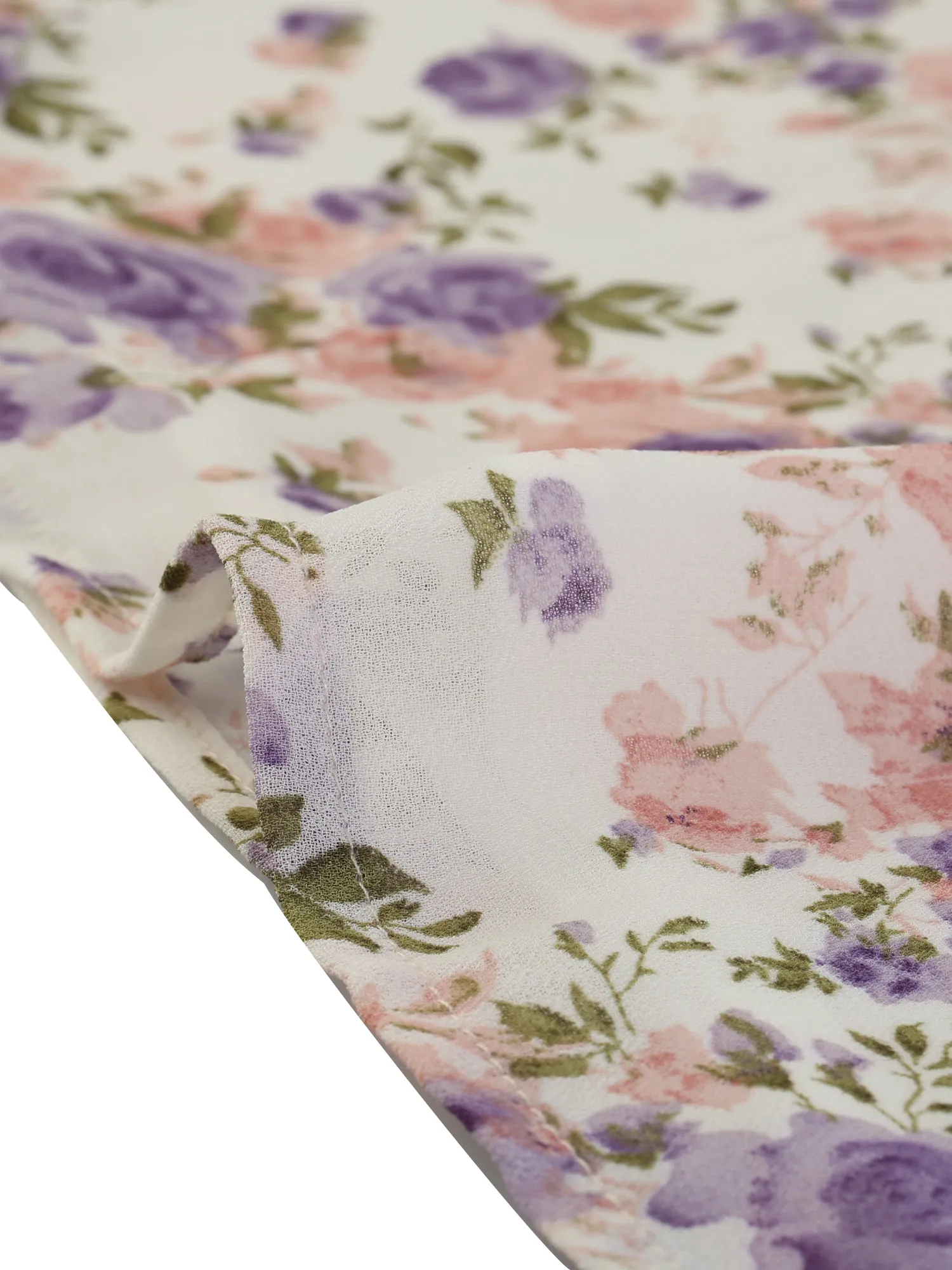 Chiffon Short Sleeve Ruffled Trim Floral Blouse Top sold by Allegra K product image thumbnail 5