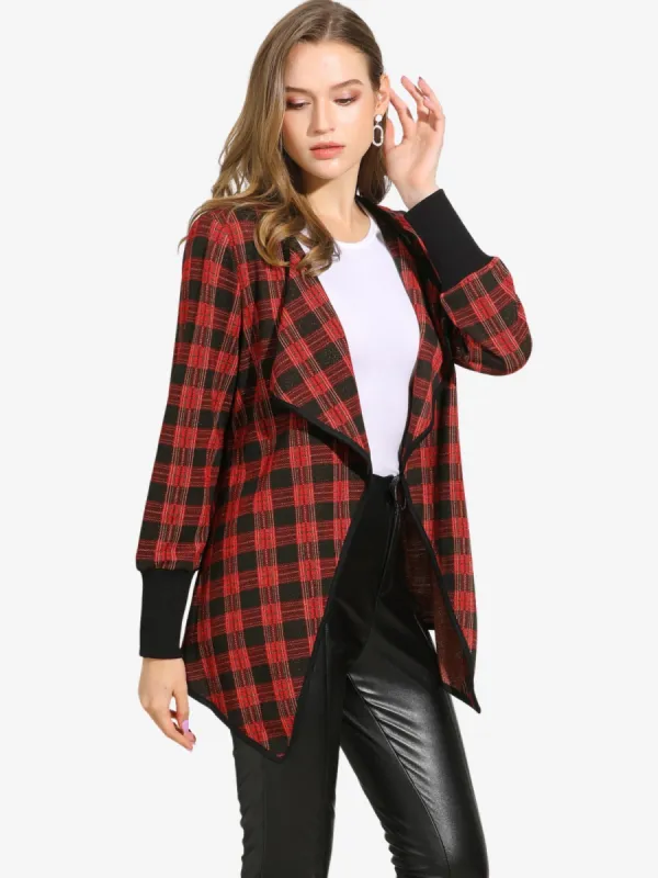 Christmas Plaid Lapel Open Front Long Sleeve Casual Cardigan Coat sold by Allegra K