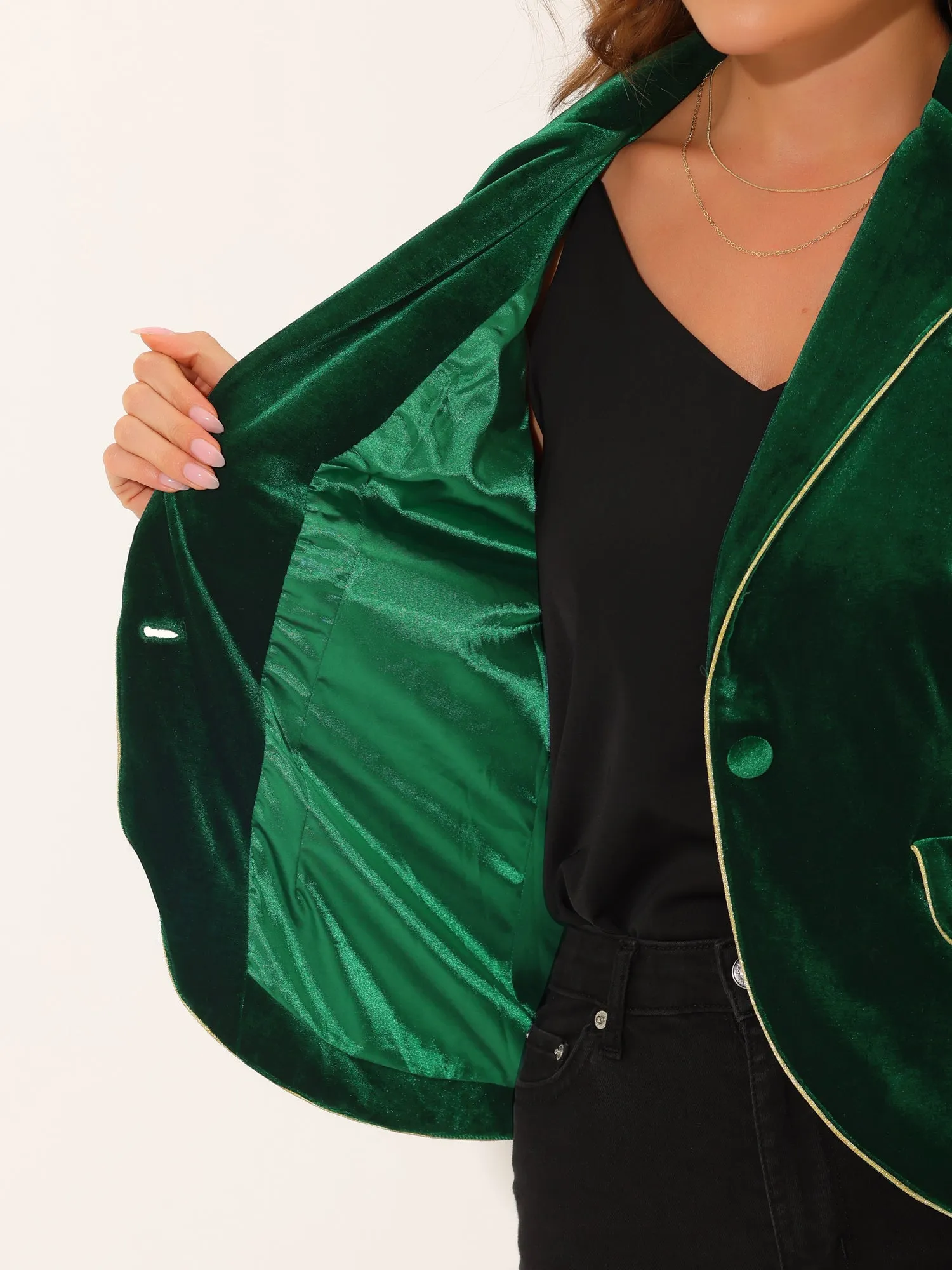 Suit Jacket Notched Lapel 1 Button Office Velvet Blazer sold by Allegra K product image thumbnail 4