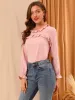 Ruffle Neck Swiss Dots Puff Long Sleeve Blouse Top sold by Allegra K