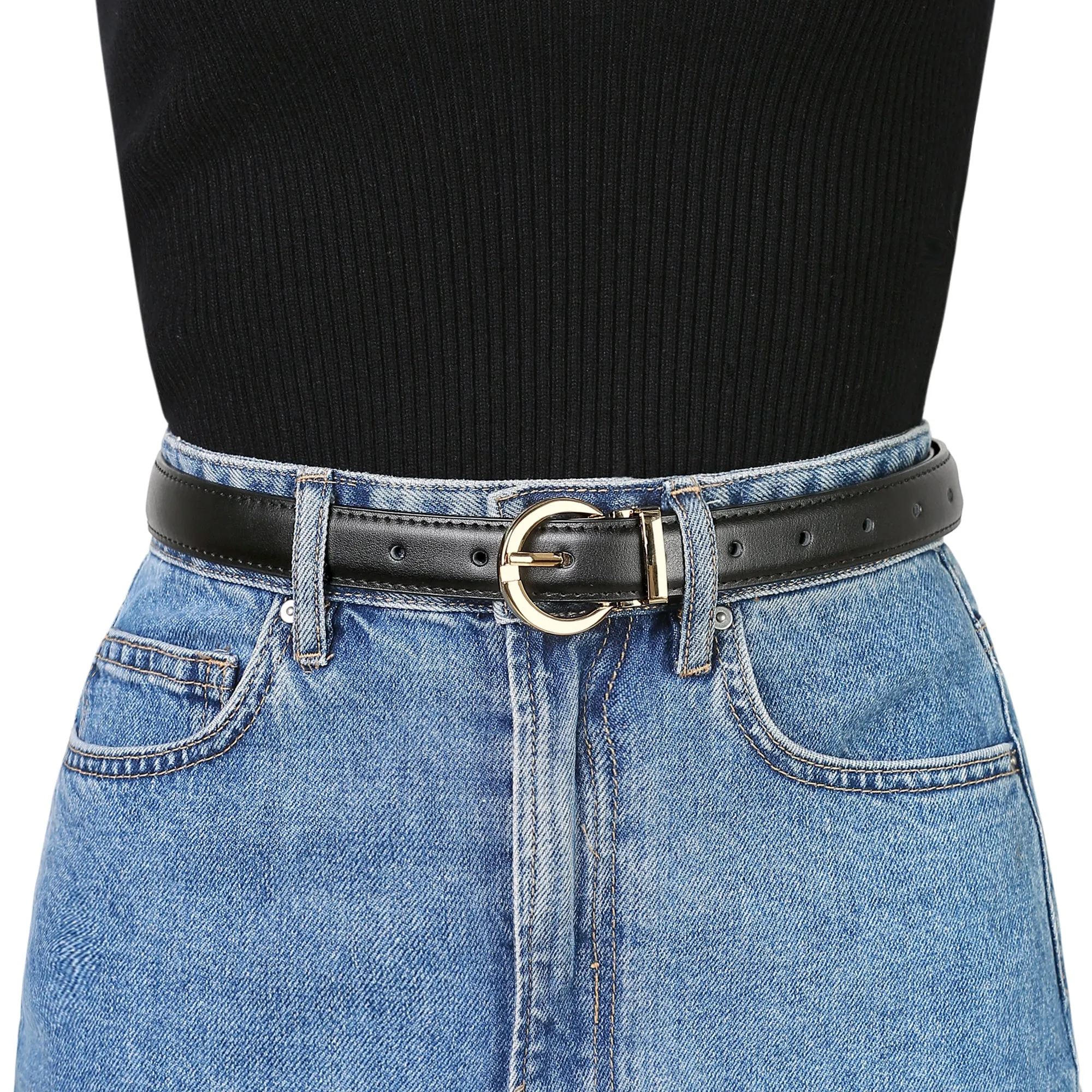 Skinny Faux Leather O Ring Metal Buckle Dress Pants Waist Belts sold by Allegra K product image thumbnail 4