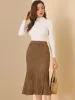 Faux Suede Elastic Back Retro Ruffle Hem Fishtail Midi Skirt sold by Allegra K