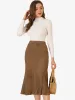 Faux Suede Elastic Back Retro Ruffle Hem Fishtail Midi Skirt sold by Allegra K