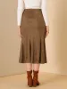 Faux Suede Elastic Back Retro Ruffle Hem Fishtail Midi Skirt sold by Allegra K
