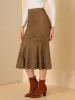 Faux Suede Elastic Back Retro Ruffle Hem Fishtail Midi Skirt sold by Allegra K