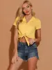 Self Tie Front Crop Top Blouse Button Down Shirt sold by Allegra K