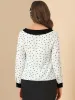 Long Sleeve Tops Heart Print Contras Boat Neck Button Up Shirt sold by Allegra K