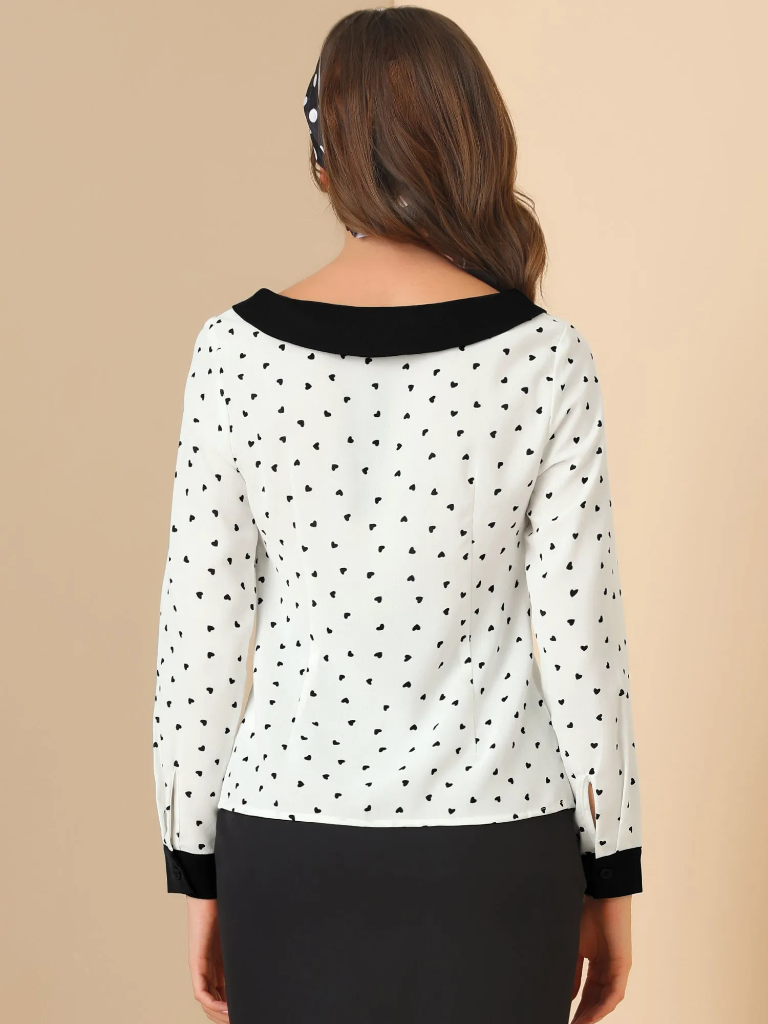 Long Sleeve Tops Heart Print Contras Boat Neck Button Up Shirt sold by Allegra K product image thumbnail 5