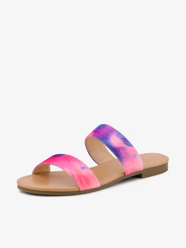 Tie Dye Open Toe Slides Slippers Slip On Flats Sandals sold by Allegra K