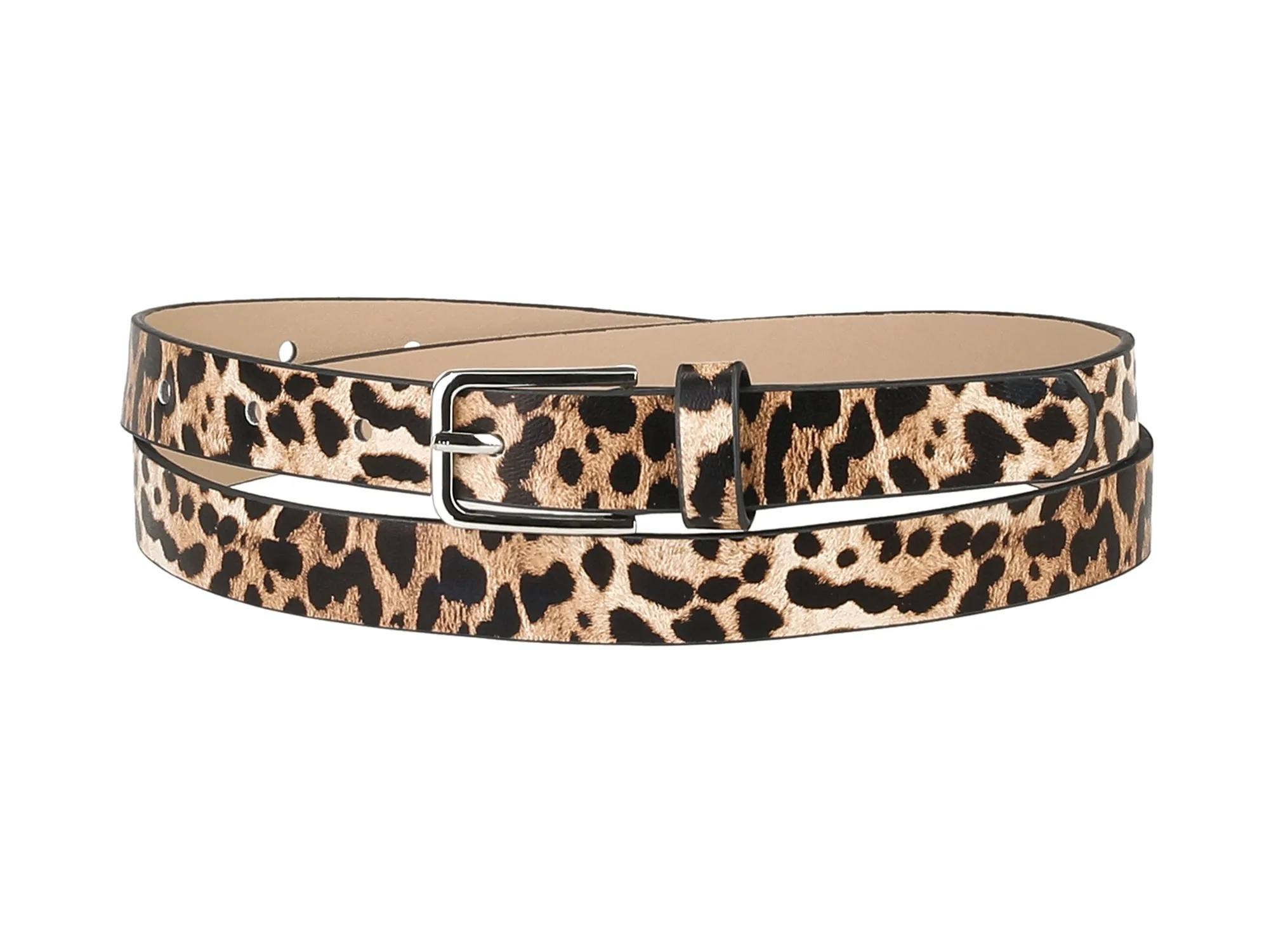 Skinny Single Pin Buckle Animal Printed Thin Faux Leather Waist Belt sold by Allegra K