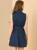 Sleeveless Point Collar Button Front Belted Summer Dress sold by Allegra K