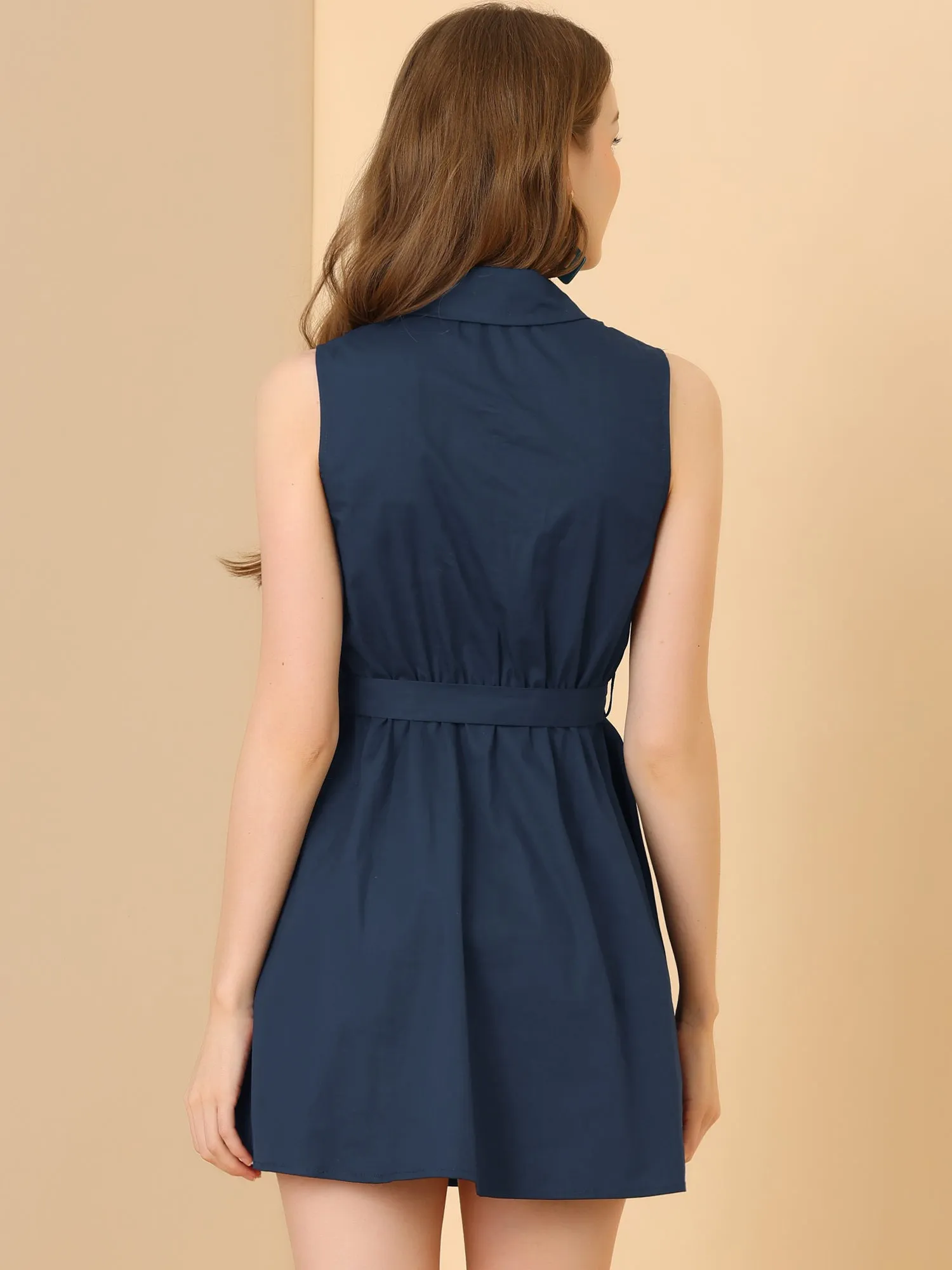 Sleeveless Point Collar Button Front Belted Summer Dress sold by Allegra K product image thumbnail 3