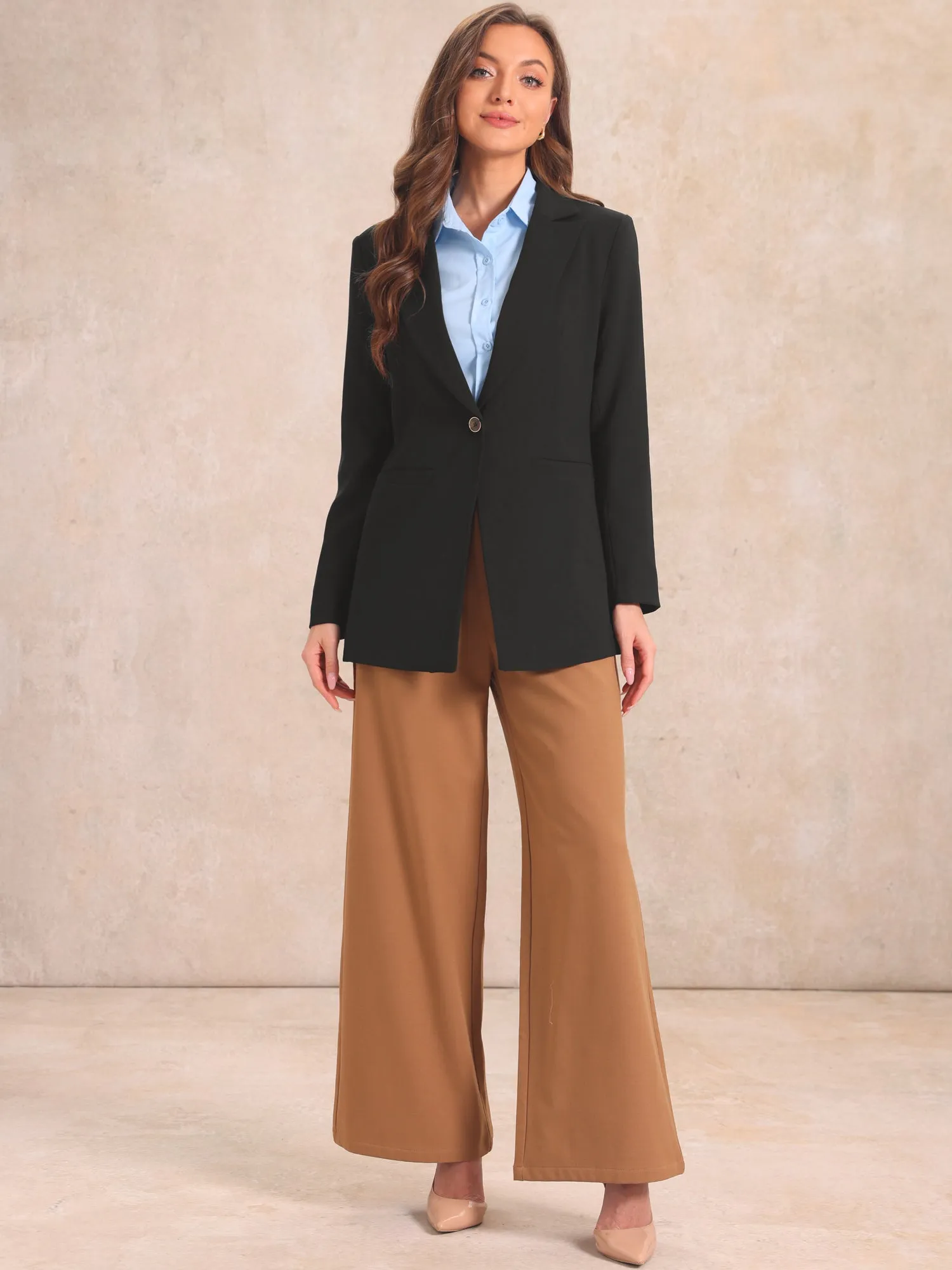 Notched Lapel Collar One Button Office Blazer sold by Allegra K