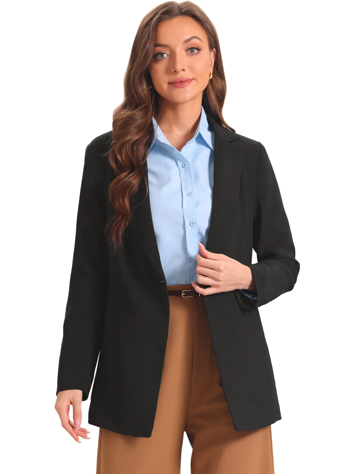 Notched Lapel Collar One Button Office Blazer sold by Allegra K product image thumbnail 5