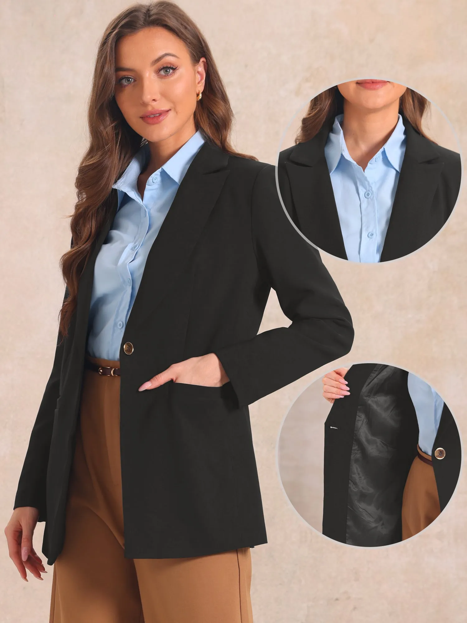 Notched Lapel Collar One Button Office Blazer sold by Allegra K product image thumbnail 2