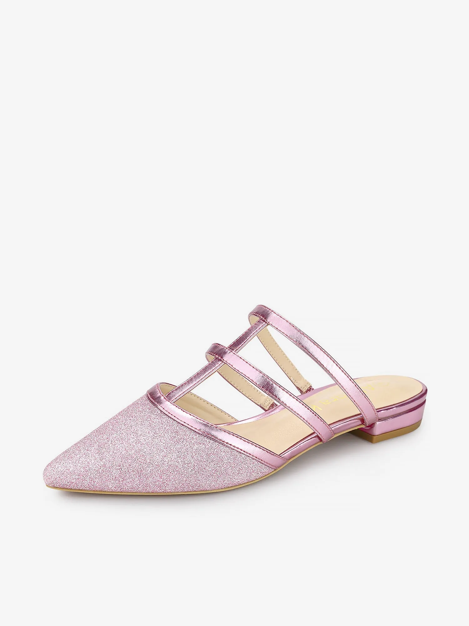 Glitter Pointed Toe T Strap Slip On Flats Mules sold by Allegra K