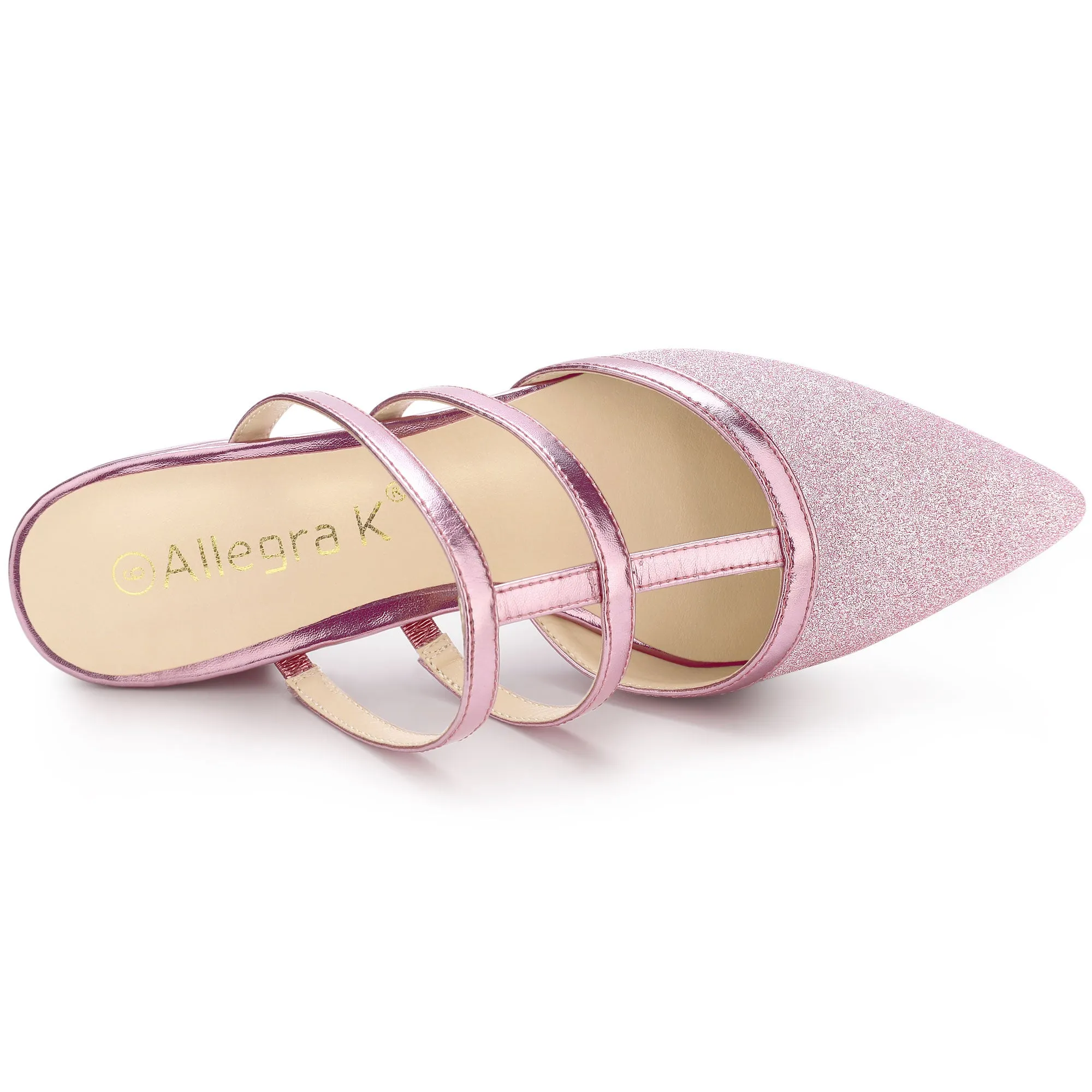 Glitter Pointed Toe T Strap Slip On Flats Mules sold by Allegra K product image thumbnail 5
