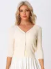 Women's V Neck Button Down 3/4 Sleeve Lightweight Solid Knit Cardigan Sweater sold by Allegra K