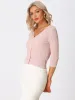 Women's V Neck Button Down 3/4 Sleeve Lightweight Solid Knit Cardigan Sweater sold by Allegra K