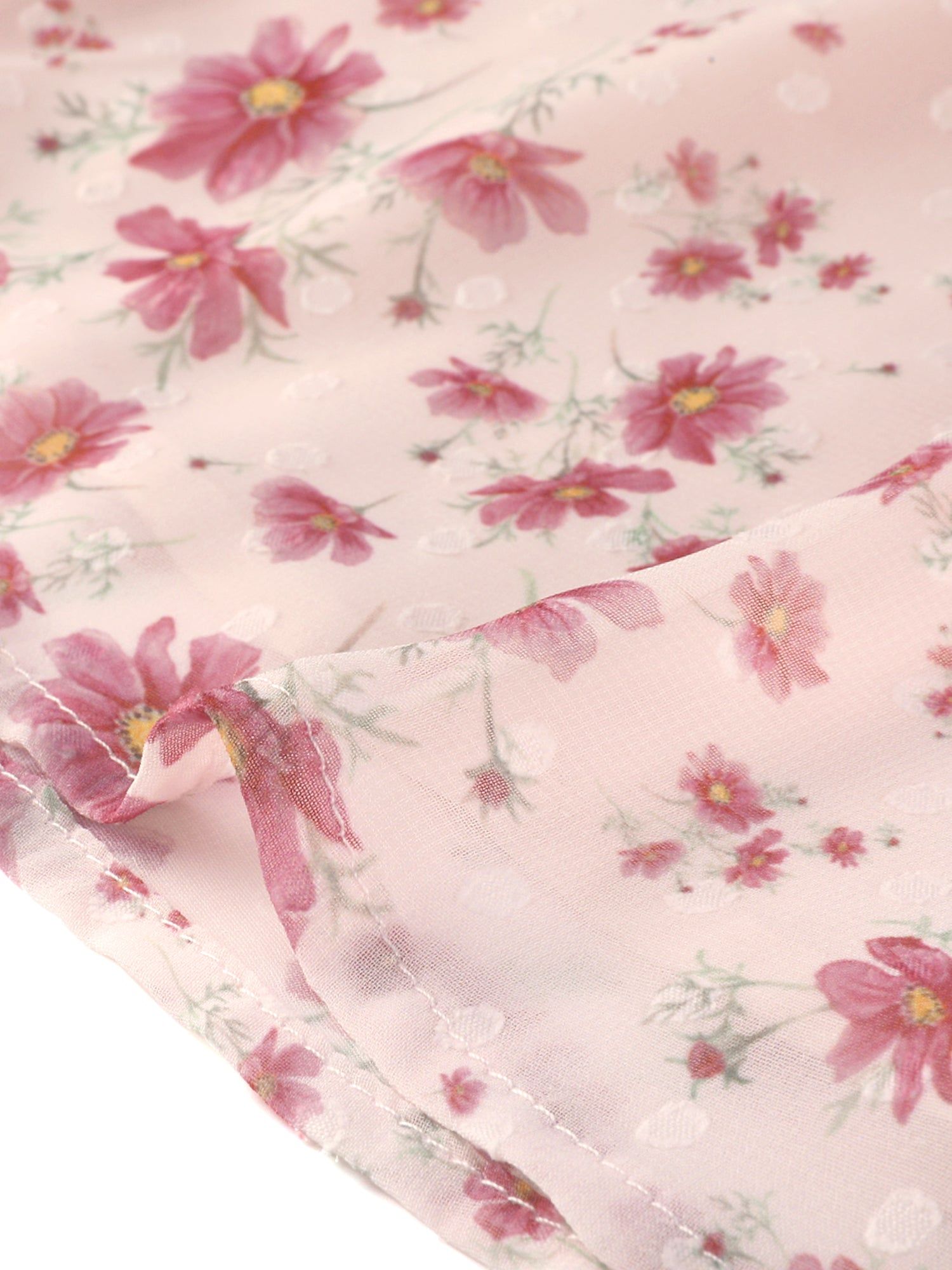 Lace Ruffled Neck Pleat Swiss Dots Floral Chiffon Blouse Top sold by Allegra K product image thumbnail 5