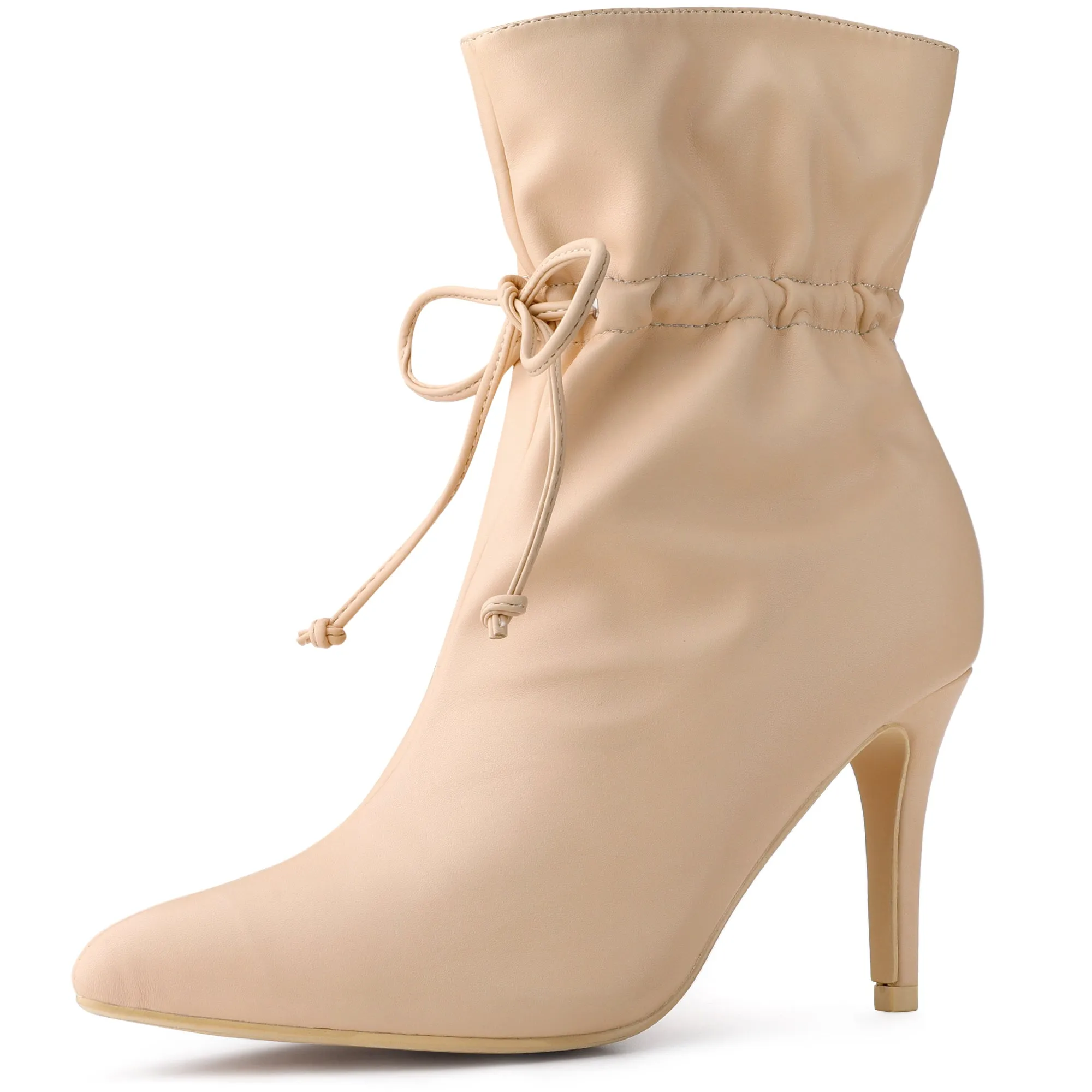 Pointed Toe Drawstring Pull On Stiletto Heel Ankle Boots sold by Allegra K product image thumbnail 2