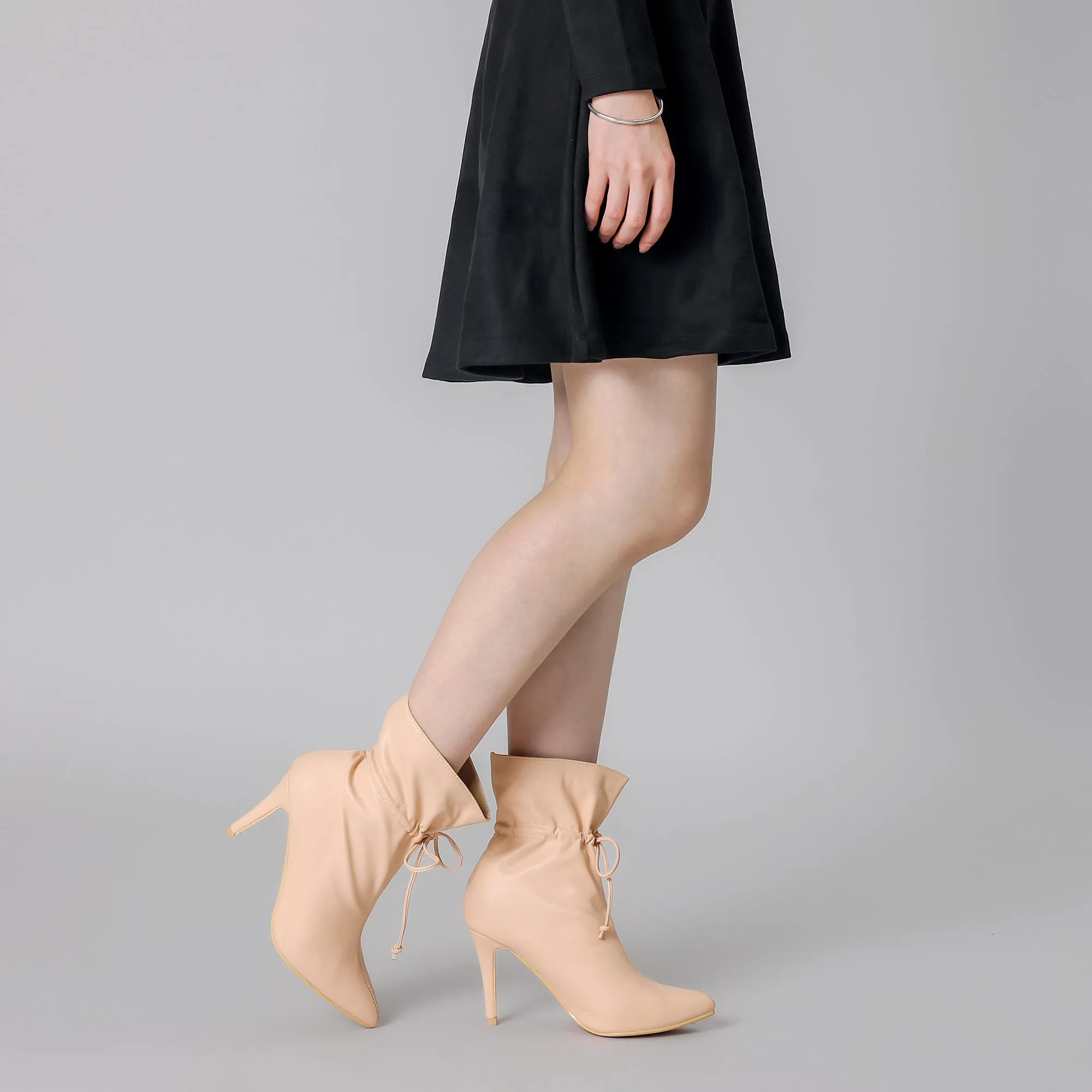 Pointed Toe Drawstring Pull On Stiletto Heel Ankle Boots sold by Allegra K product image thumbnail 3