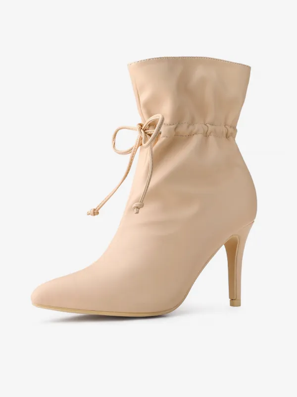 Pointed Toe Drawstring Pull On Stiletto Heel Ankle Boots sold by Allegra K