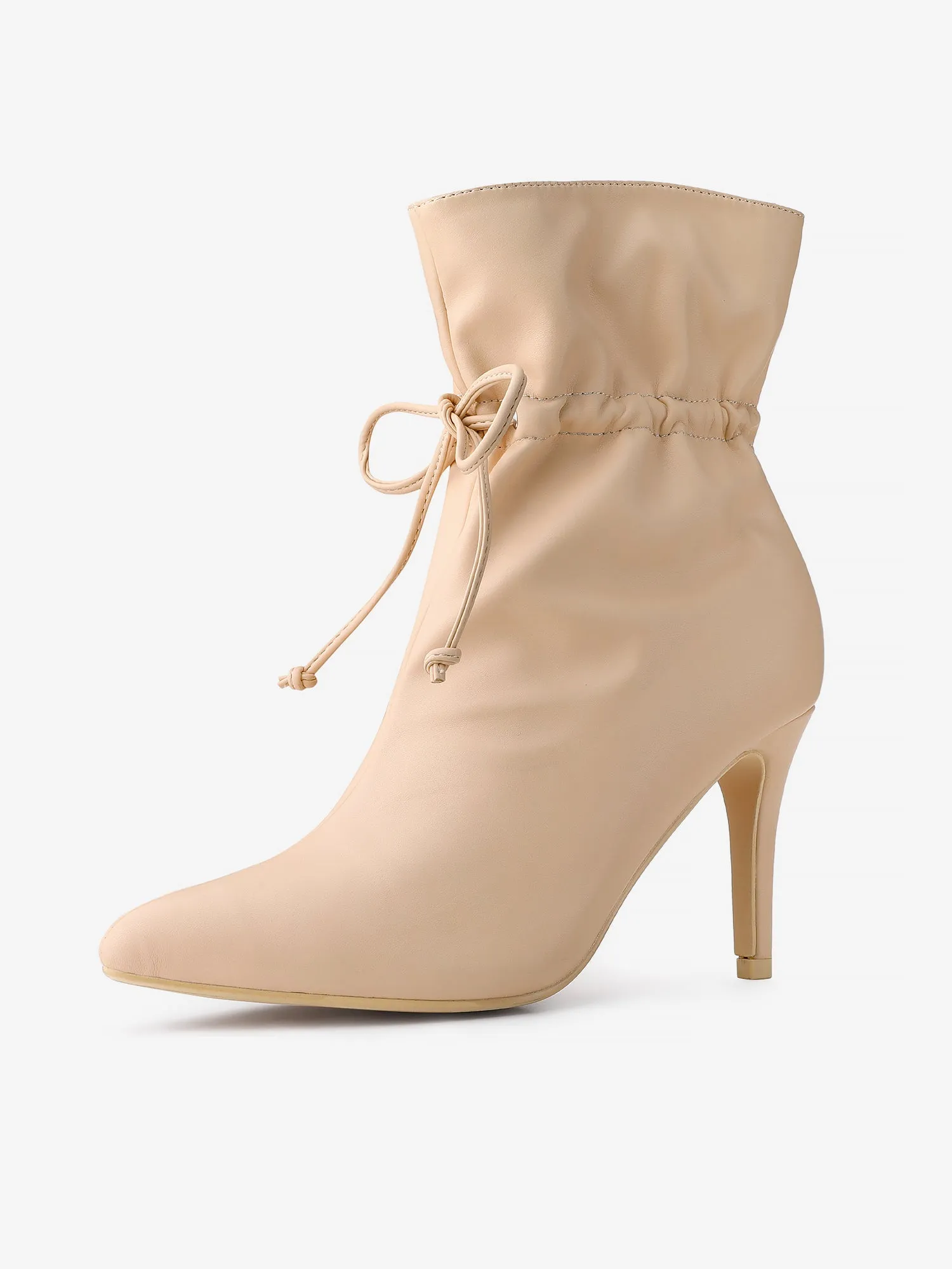 Pointed Toe Drawstring Pull On Stiletto Heel Ankle Boots sold by Allegra K