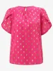 Mesh Metallic Dots Ruched Short Sleeves Casual Blouse sold by Allegra K
