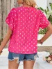 Mesh Metallic Dots Ruched Short Sleeves Casual Blouse sold by Allegra K