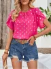 Mesh Metallic Dots Ruched Short Sleeves Casual Blouse sold by Allegra K