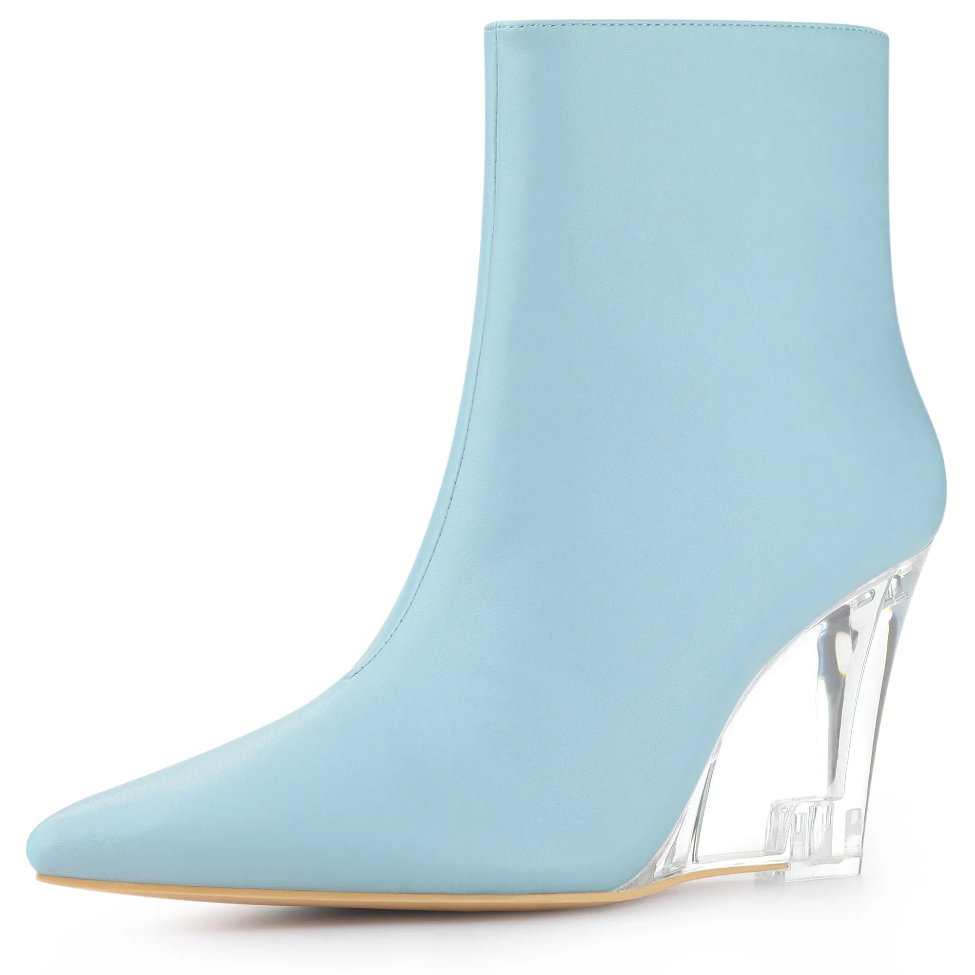 Clear Heel Pointed Toe Wedge Heel Faux Leather Ankle Boots sold by Allegra K product image thumbnail 2