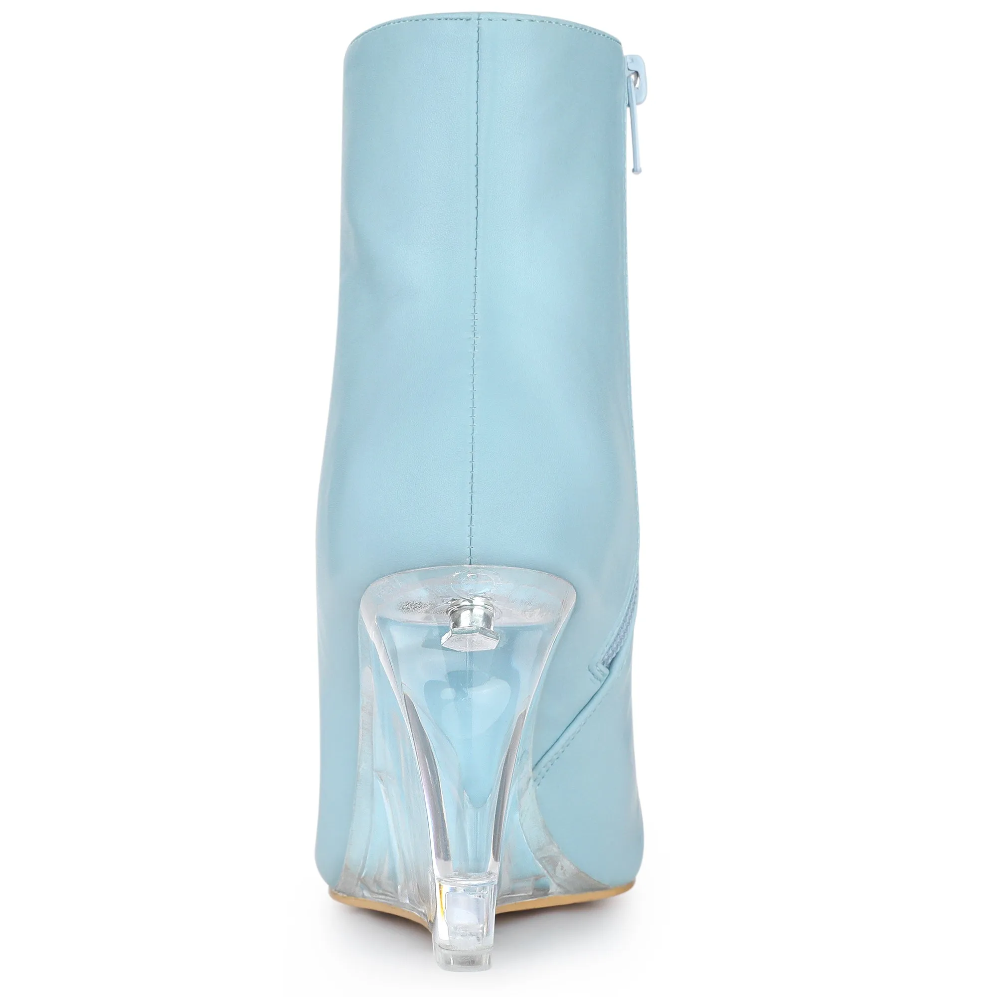 Clear Heel Pointed Toe Wedge Heel Faux Leather Ankle Boots sold by Allegra K product image thumbnail 5