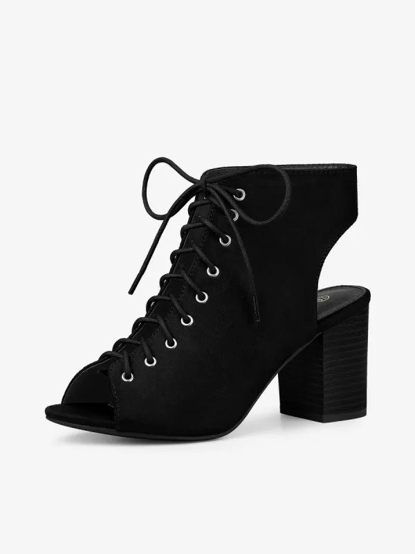 Peep Toe Chunky Heel Lace Up Slingback Dressy Booties sold by Allegra K