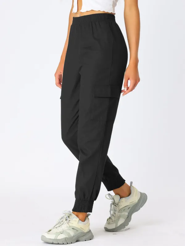 Cargo Linen Cotton Elastic Waist Summer Loose Jogger Pants sold by Allegra K