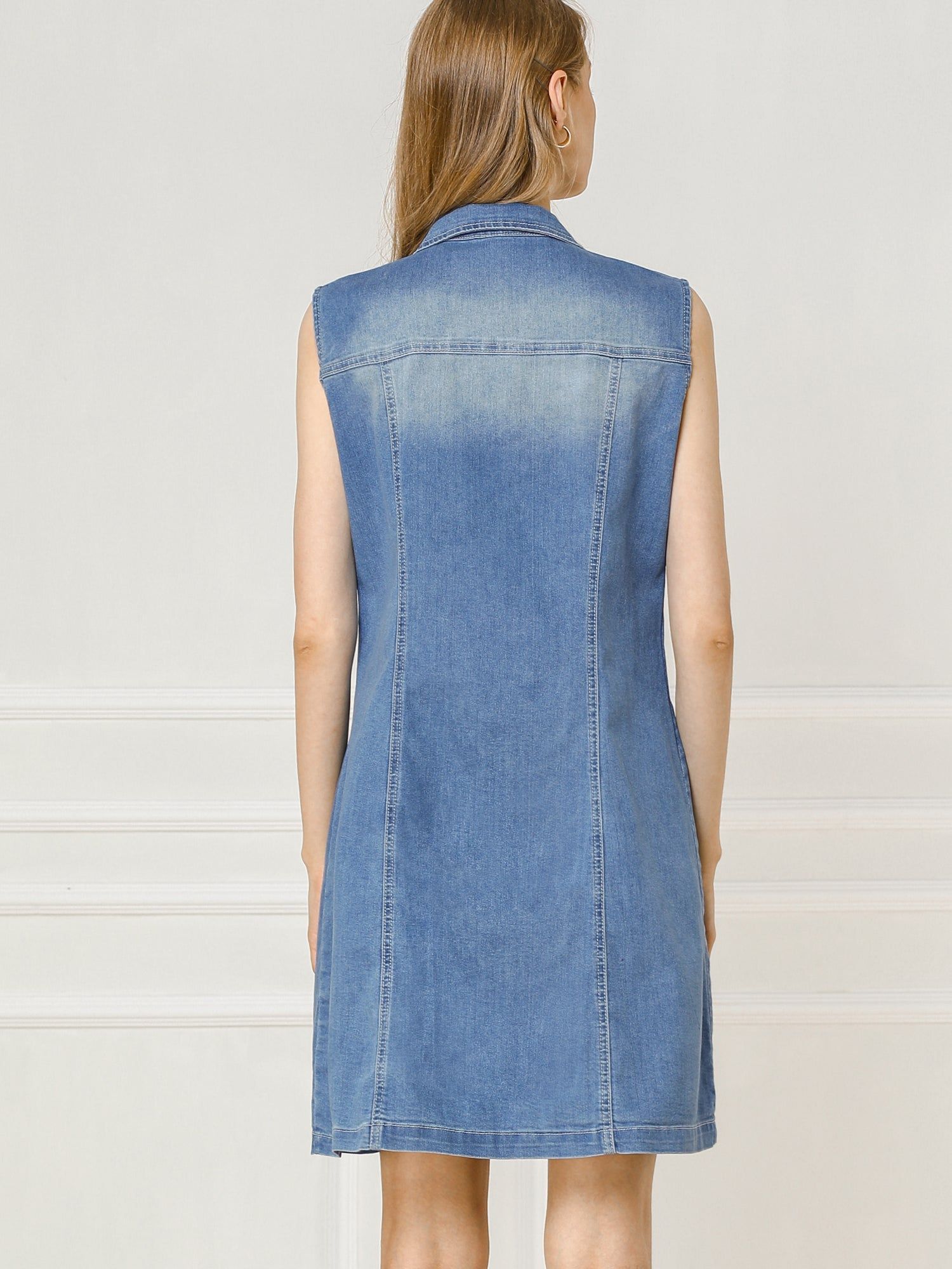 Casual Button Front Shirt Dress Summer Sleeveless Denim Dress sold by Allegra K product image thumbnail 5