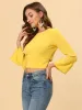 Chiffon Blouse Bow Tie Back Bell Sleeve Crop Top sold by Allegra K