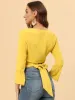 Chiffon Blouse Bow Tie Back Bell Sleeve Crop Top sold by Allegra K