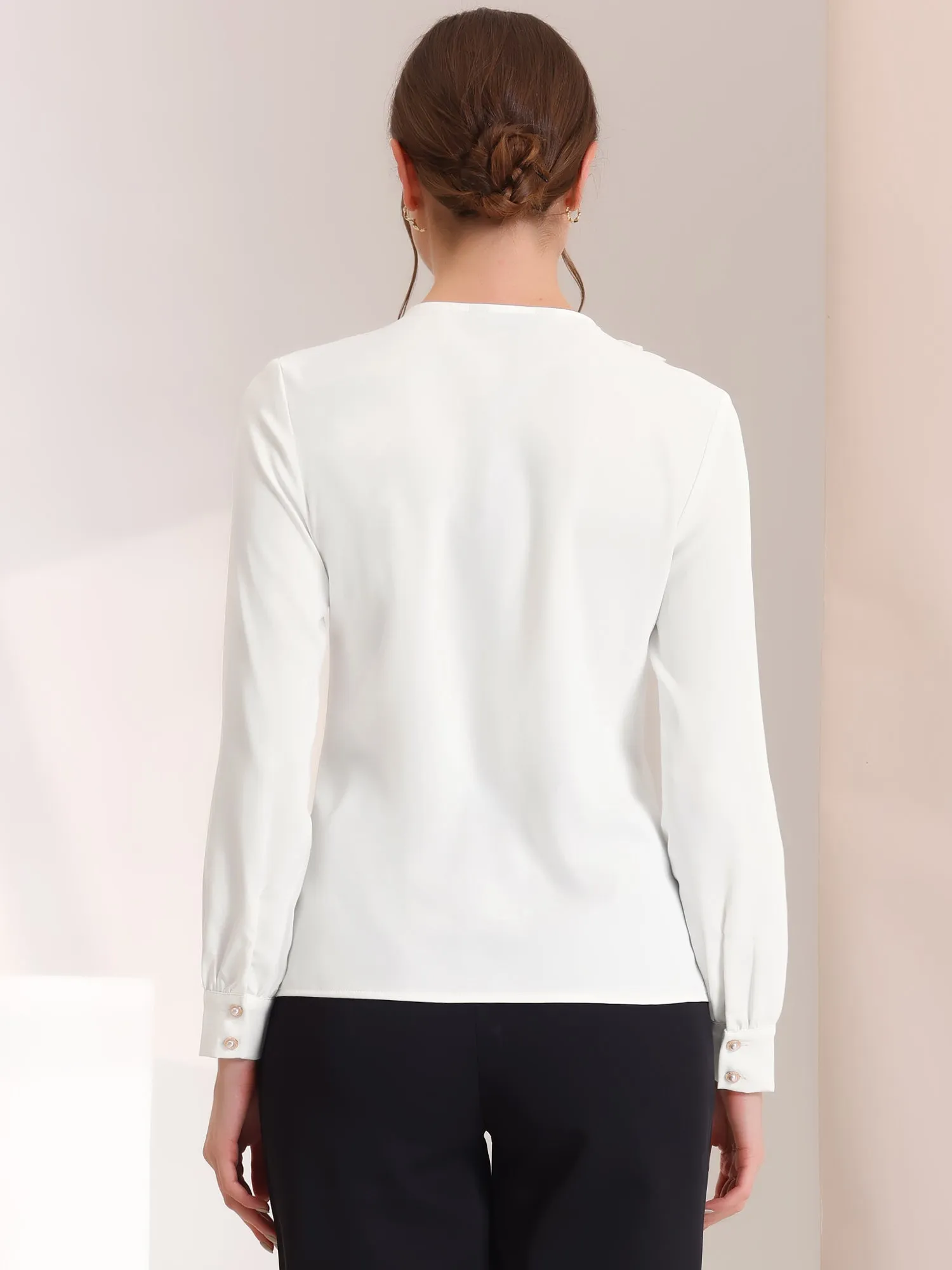 Ruffle Crew Neck Long Sleeve Elegant Work Office Blouse sold by Allegra K product image thumbnail 4