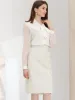 Women's Plaid Tweed High Waist Button Decor Shiny Business Elegant Midi Skirt sold by Allegra K
