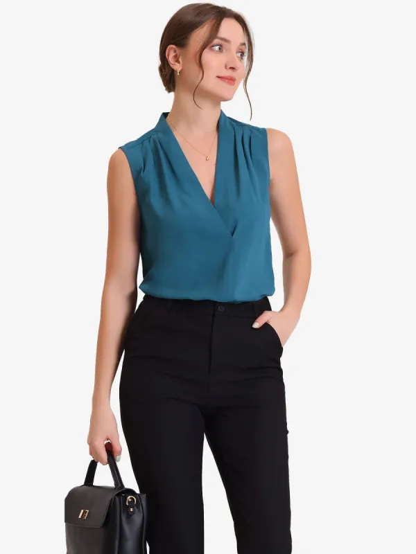 Work Tank Tops Office V Neck Vintage Sleeveless Blouse sold by Allegra K