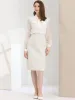 Women's Plaid Tweed High Waist Button Decor Shiny Business Elegant Midi Skirt sold by Allegra K