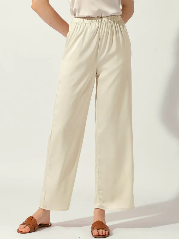 High Elastic Waist Casual Trousers Satin Wide Leg Pants sold by Allegra K