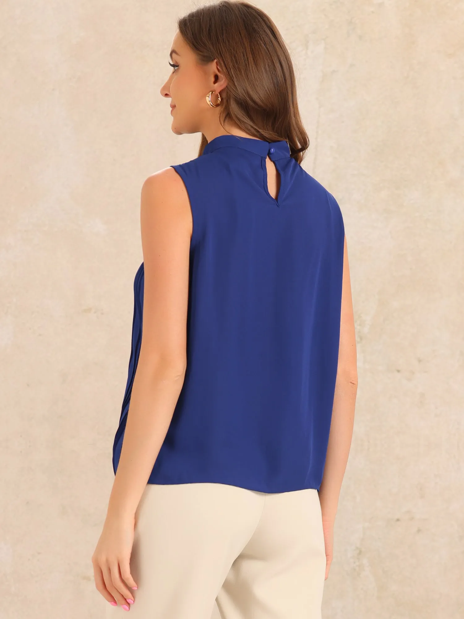 Chiffon Sleeveless Pleated Mock Neck Business Casual Blouse sold by Allegra K product image thumbnail 3