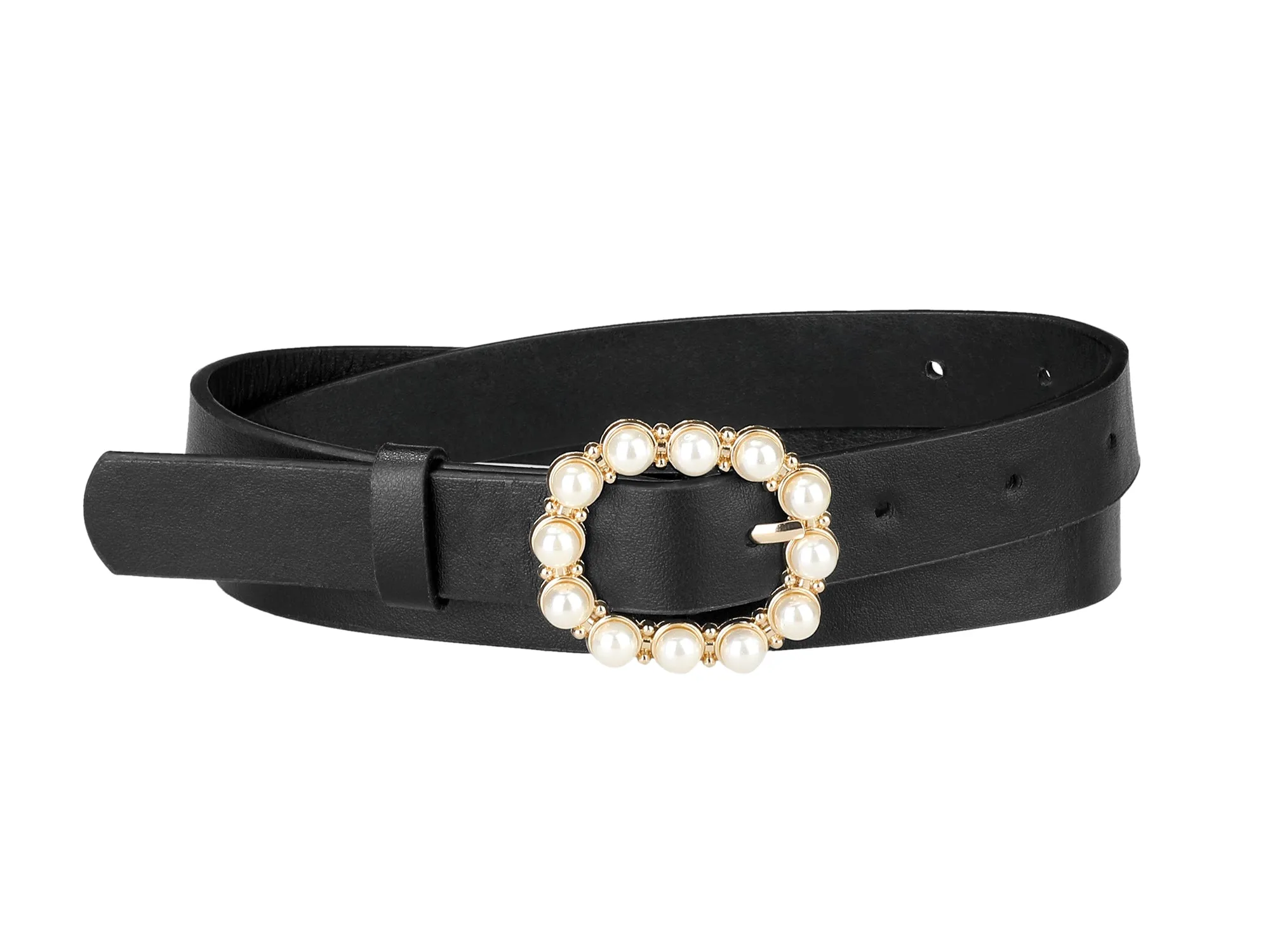 Pearl Waistband Skinny Leather Adjustable Pin Buckle Belt sold by Allegra K product image thumbnail 5