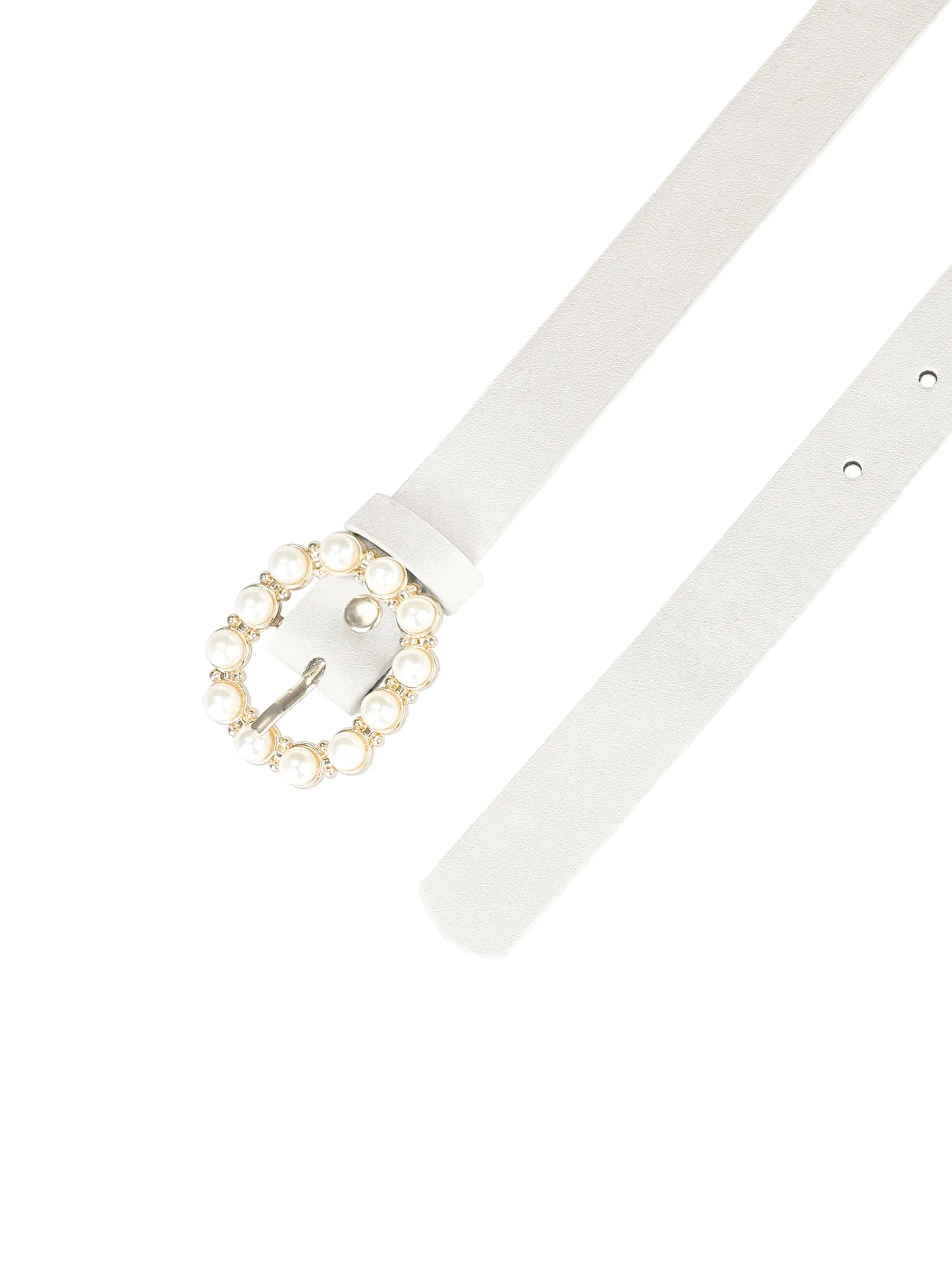 Pearl Waistband Skinny Leather Adjustable Pin Buckle Belt sold by Allegra K product image thumbnail 2