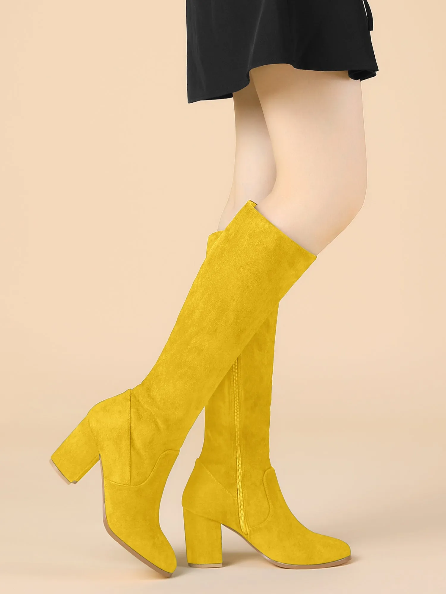 Faux Suede Side Zipper Chunky Heel Knee High Boots sold by Allegra K product image thumbnail 3