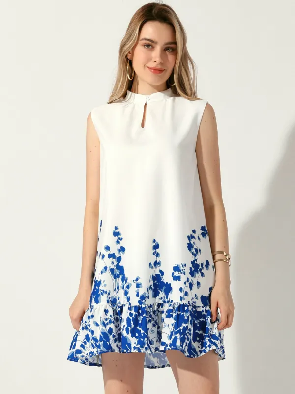 Floral Printed Ruffled Hem Sleeveless Mini Dress sold by Allegra K