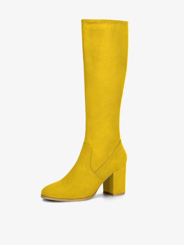 Faux Suede Side Zipper Chunky Heel Knee High Boots sold by Allegra K