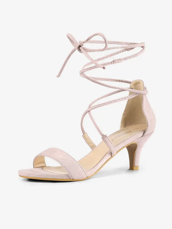Kitten Heel Lace Up Open Toe Sandals sold by Allegra K
